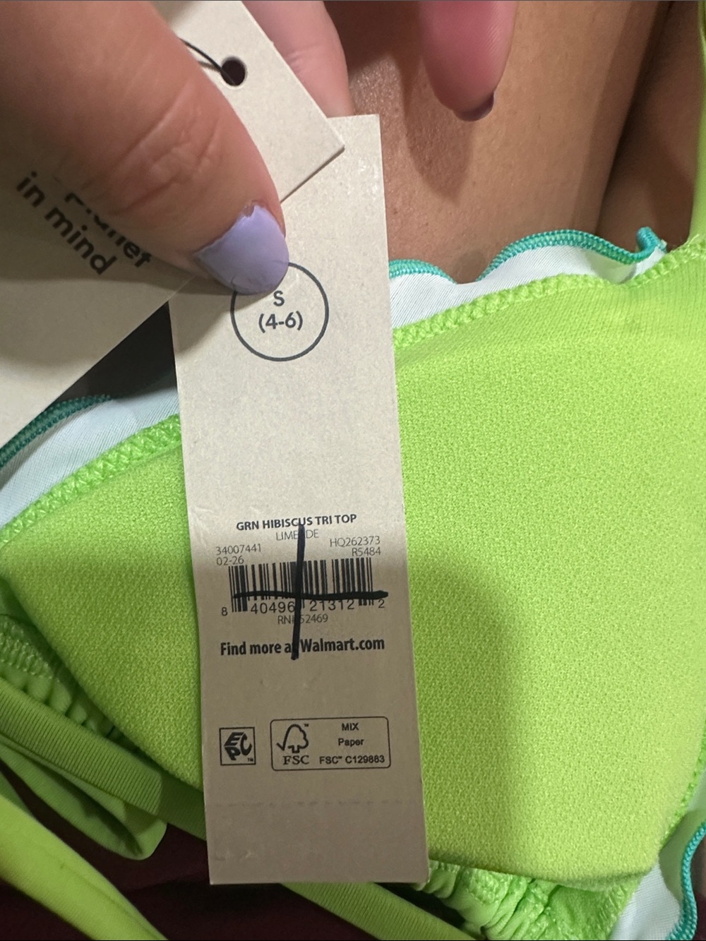 No Boundaries Neon Lime Floral Triangle Swim Top - Picture 2 of 2